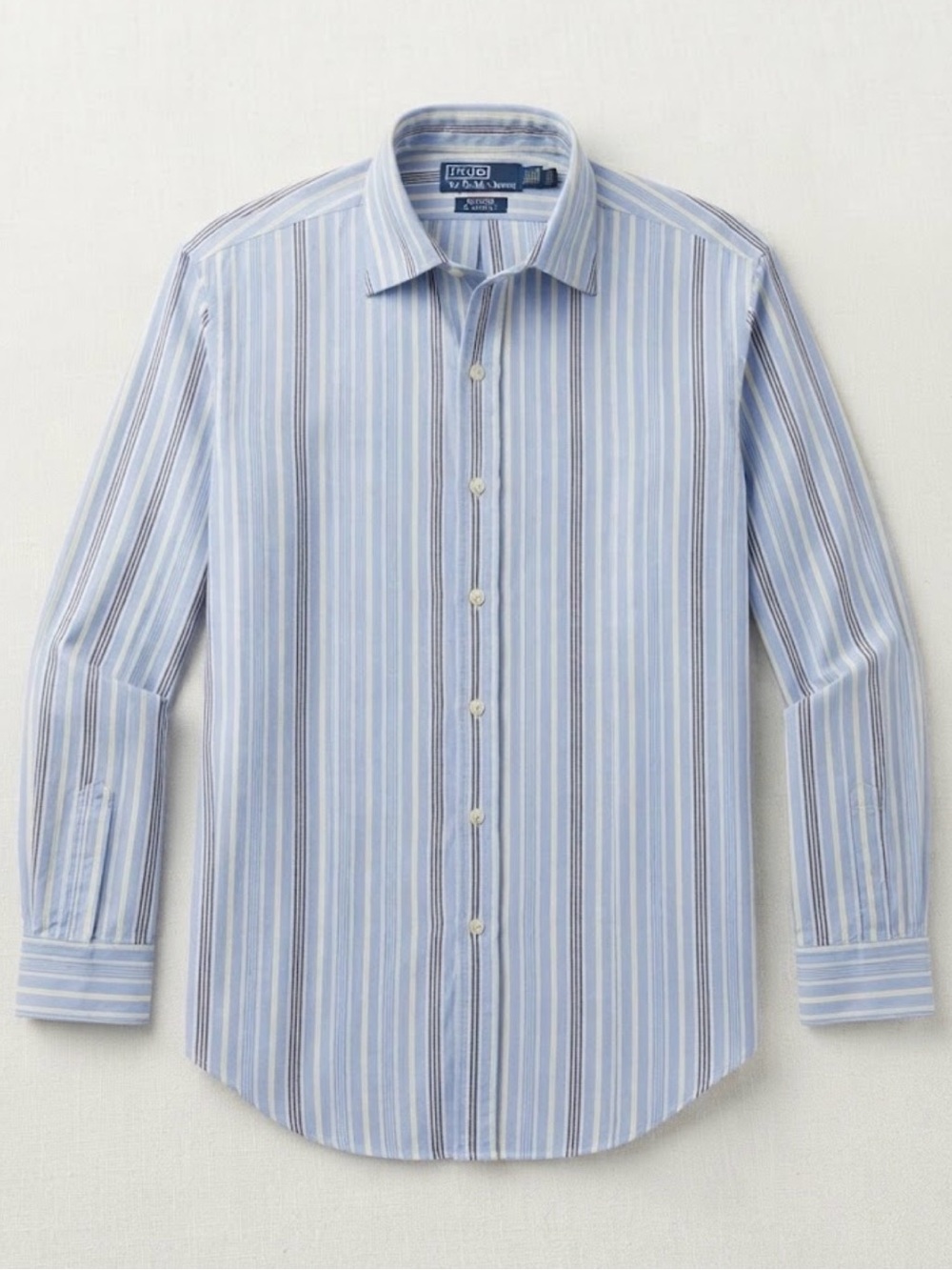 Polo Ralph Lauren Dress Shirt 16.5 32/33 Regent Classic Blue Stripe Cotton XL